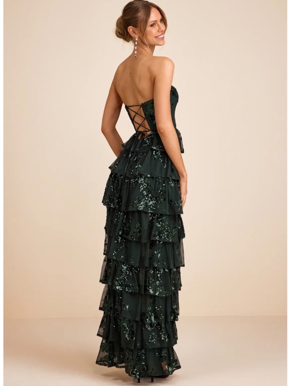 NWT Lulus Definite Glamour Emerald Sequin Strapless Bustier Maxi Dress M - Picture 3 of 5